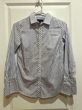 Banana Republic Women’s Light Blue and White Stripe Dress Shirt